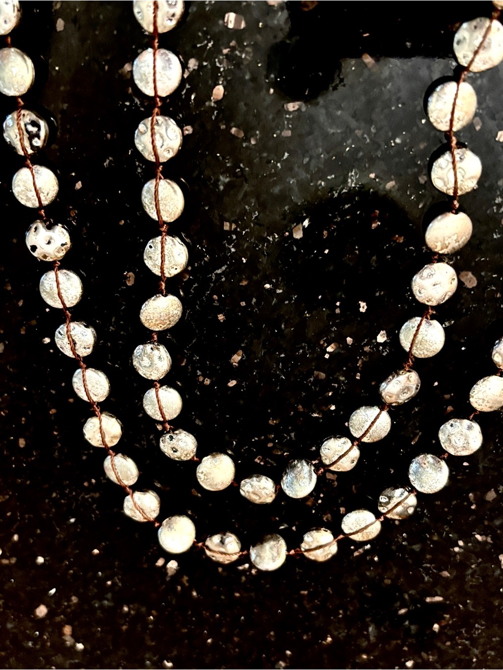 Lucky Brand Hammered Silver Disc Bead Corded Necklace with Turquoise Nugget 36” - Picture 5 of 9